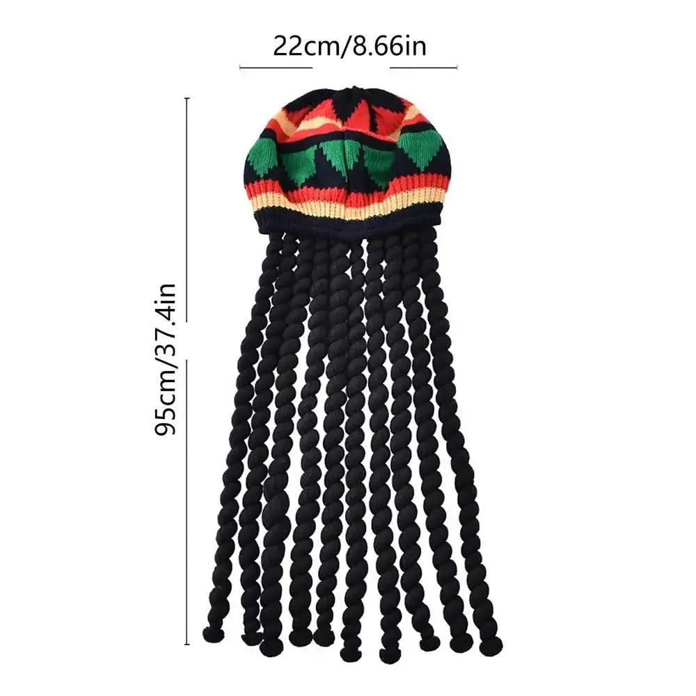 Unisex Dreadlocks Beanie Hat with Fake Braids Jamaican Rasta Reggae Cap Crochet Knitted Skull Cap for  Halloween Christmas Party