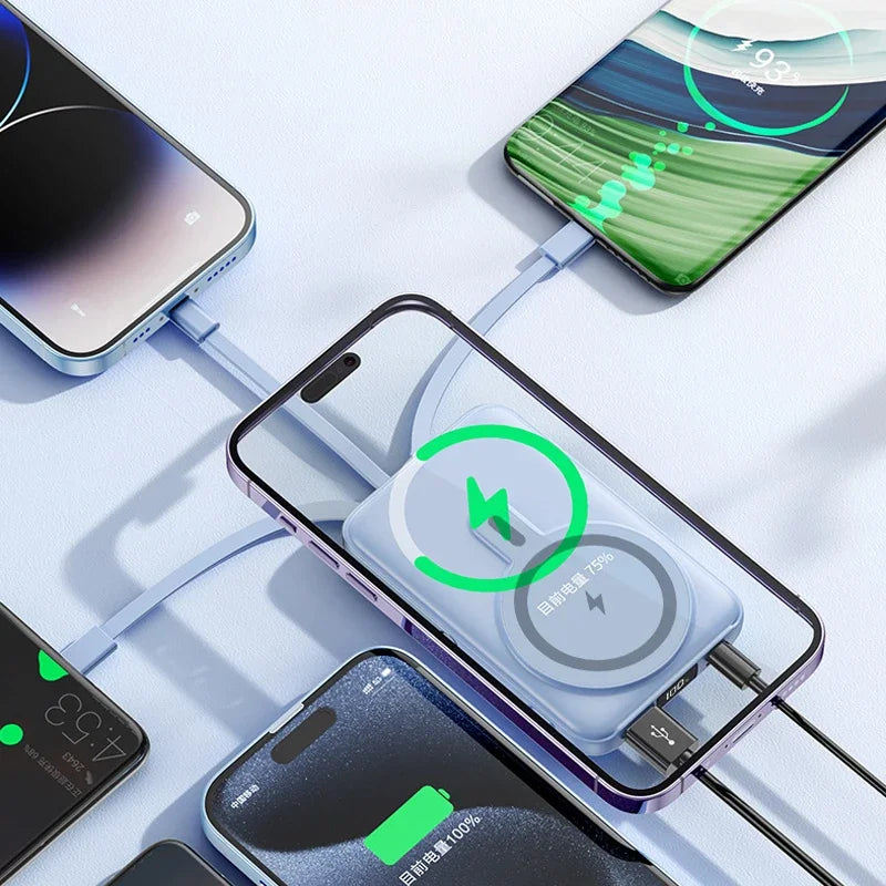 PD 22.5W Fast Charging Power Bank 20000mAh Magnetic Wireless Charger for iPhone 15 14 Samsung Xiaomi Powerbank Built USB C Cable