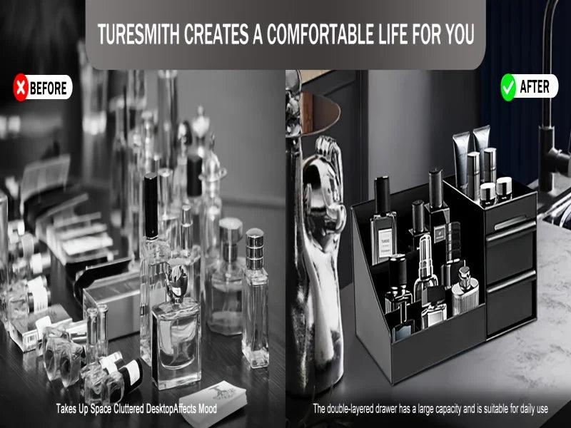 Men's Perfume & Cologne Organizer with Drawers - Countertop Cosmetic Storage Box Suitable for Skincare, Toiletries