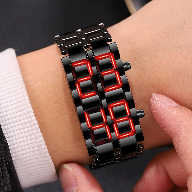 Fashion Mens Digital Lava Wrist Watch Men Black Full Metal Red
