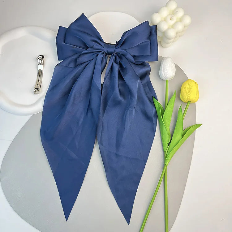 30 Solid Elegant Satin Bow Hairpin Women Girls Spring Hair Clips Headwear Ponytail Hairclips Barrettes Girls Hair Accessories