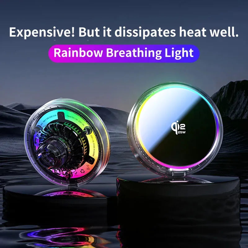 Car Magnetic Wireless Charger Qi2.2 25W Air Cooling RGB Light  Phone Holder For Magsafe iPhone 17 16 15 14 13 12 Fast Charging