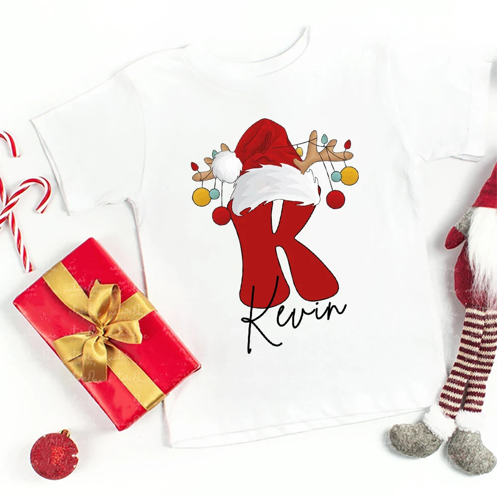 Personalized Christmas Family Matching Outfit Letter with Name T-shirt