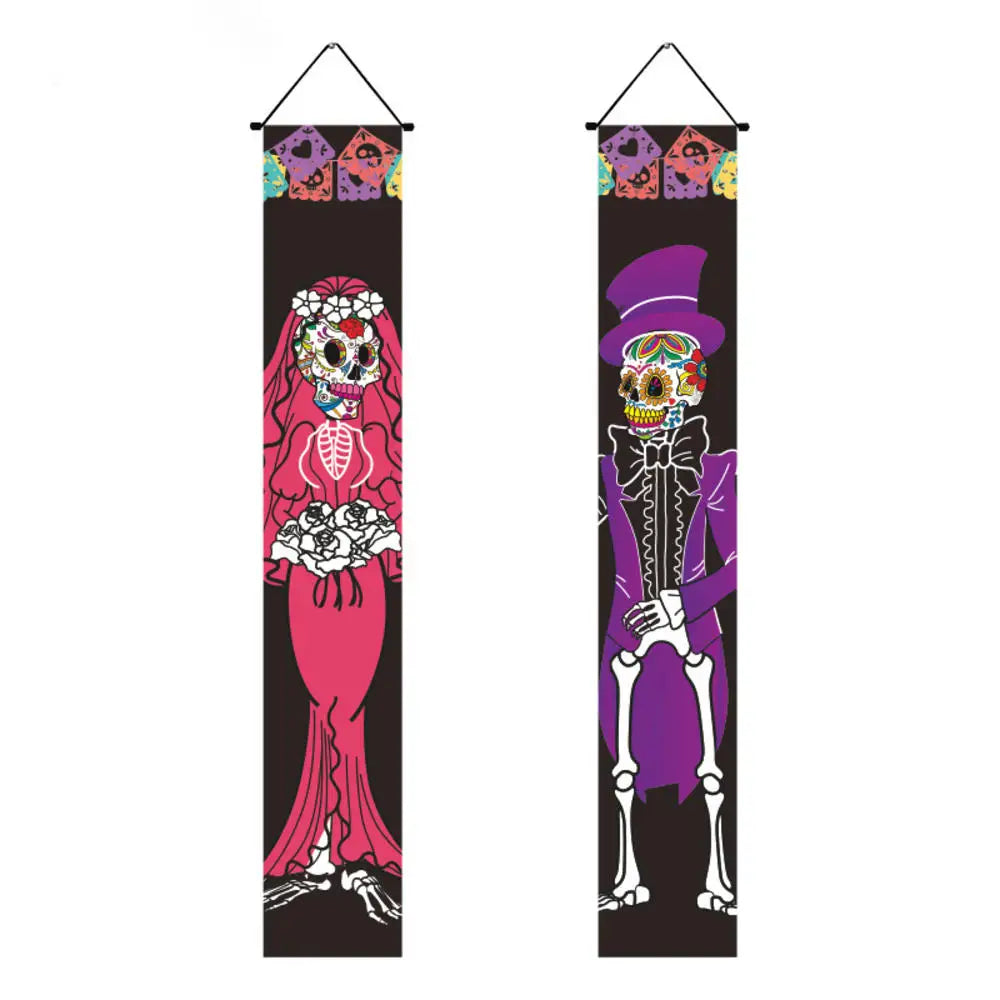 Halloween Decorative Props Mexican Day of the Dead flag Hanging Outdoors Hanging Porch Sign Halloween Welcome Signs Home Decor