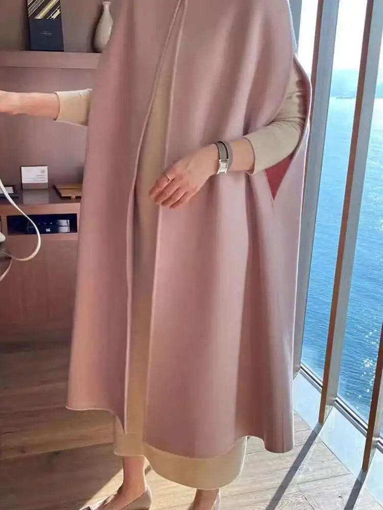 [EWQ] Korean Elegant Vintage O Neck Shawl Loose All Match Medium Length Cardigan Woolen Vest Women 2025 Autumn Winter 16U7318
