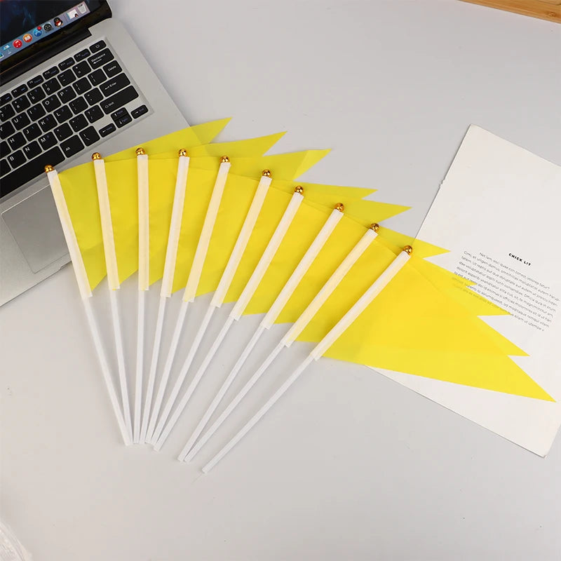 10Pcs Colorful Triangular Flags With 10 Plastic Flagpoles Hand-Held Small Colorful Flags For Marking Garden Lawn Yard Supplies