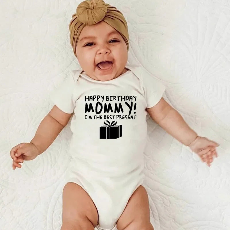 Happy Birthday Mommy Baby Cotton Clothe Baby Onesie Bodysuit Cute