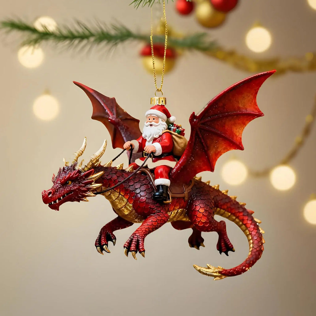 Santa Ornaments 2D Santa Riding a Flying Dragon Decor Christmas Tree Decorations for Christmas Holiday Home Party Wall Window