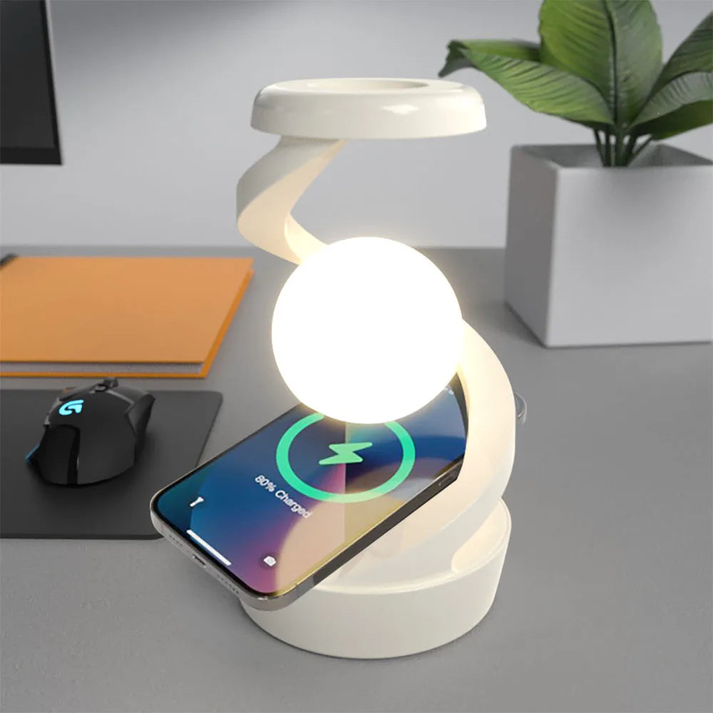 Creative Table Lamp, Rotating Floating lamp, 15W Wireless Charger, Mobile Phone Wireless Charger, RGB Atmosphere Night Light