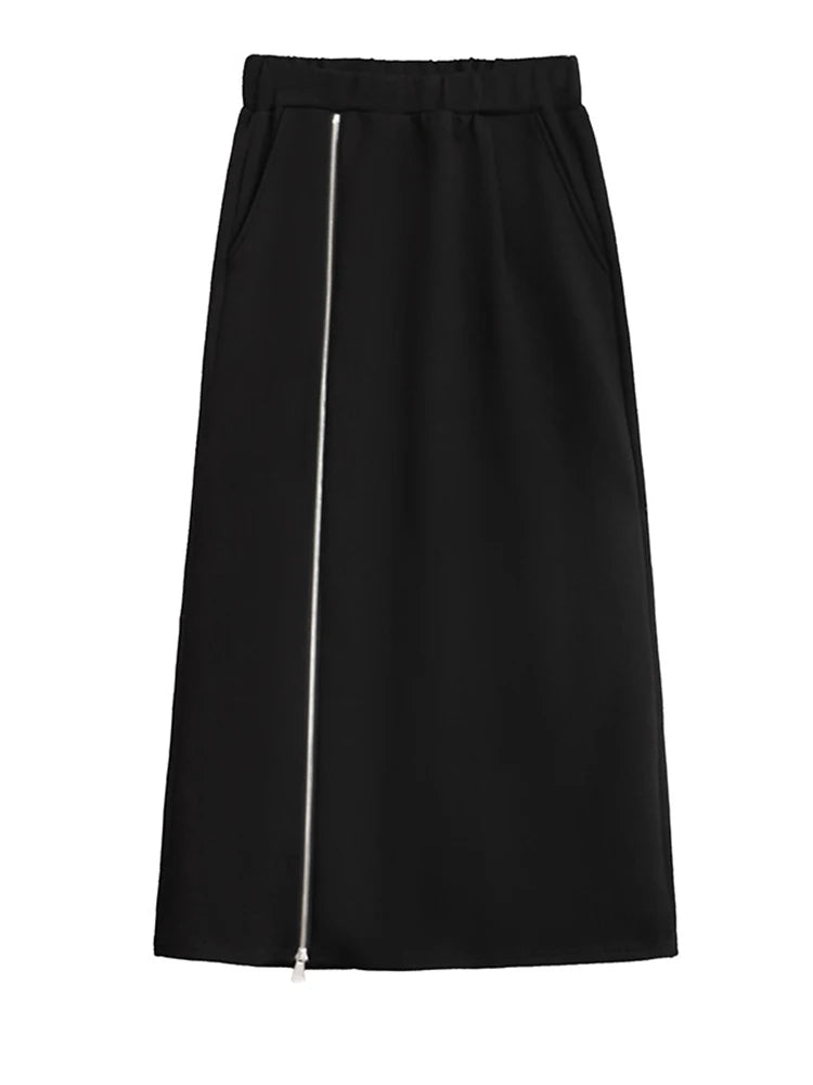 [EAM] Zipper Sweatshirt Half-body Skirt Two Pieces Suit New Turtleneck Long Sleeve Women Fashion Tide Spring Autumn 2026 1DH7237