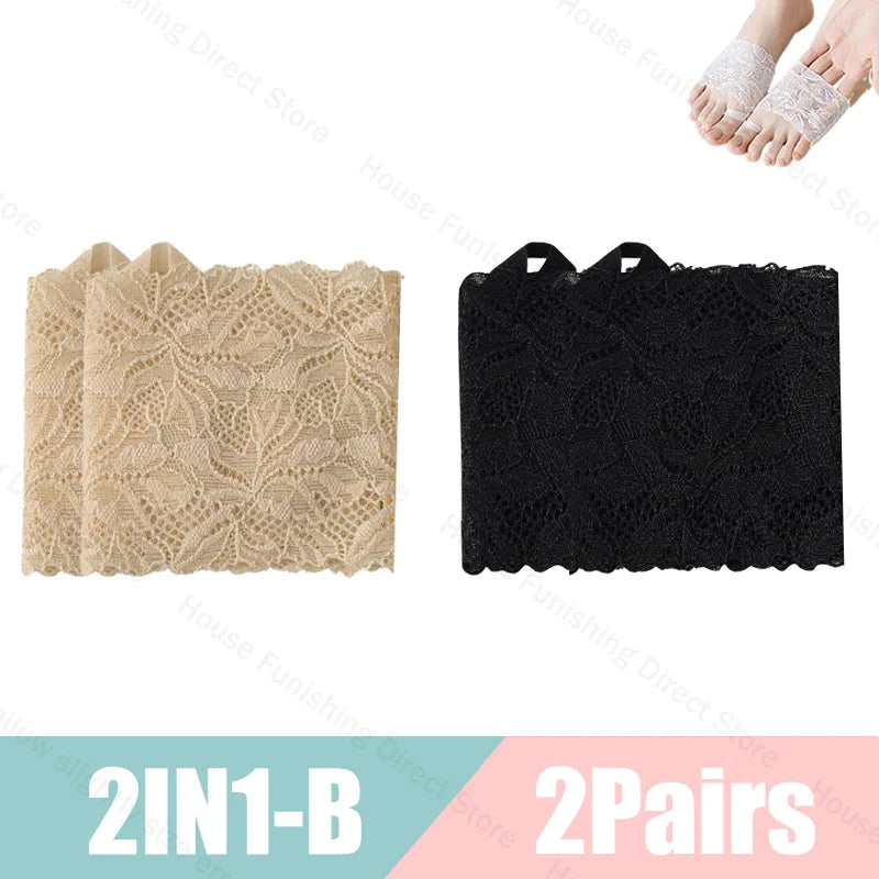 Summer Thin Lace Invisible Socks Split Toe Forefoot Socks for Women High Heel Slippers Shoes Breathable Lace Socks for Halloween