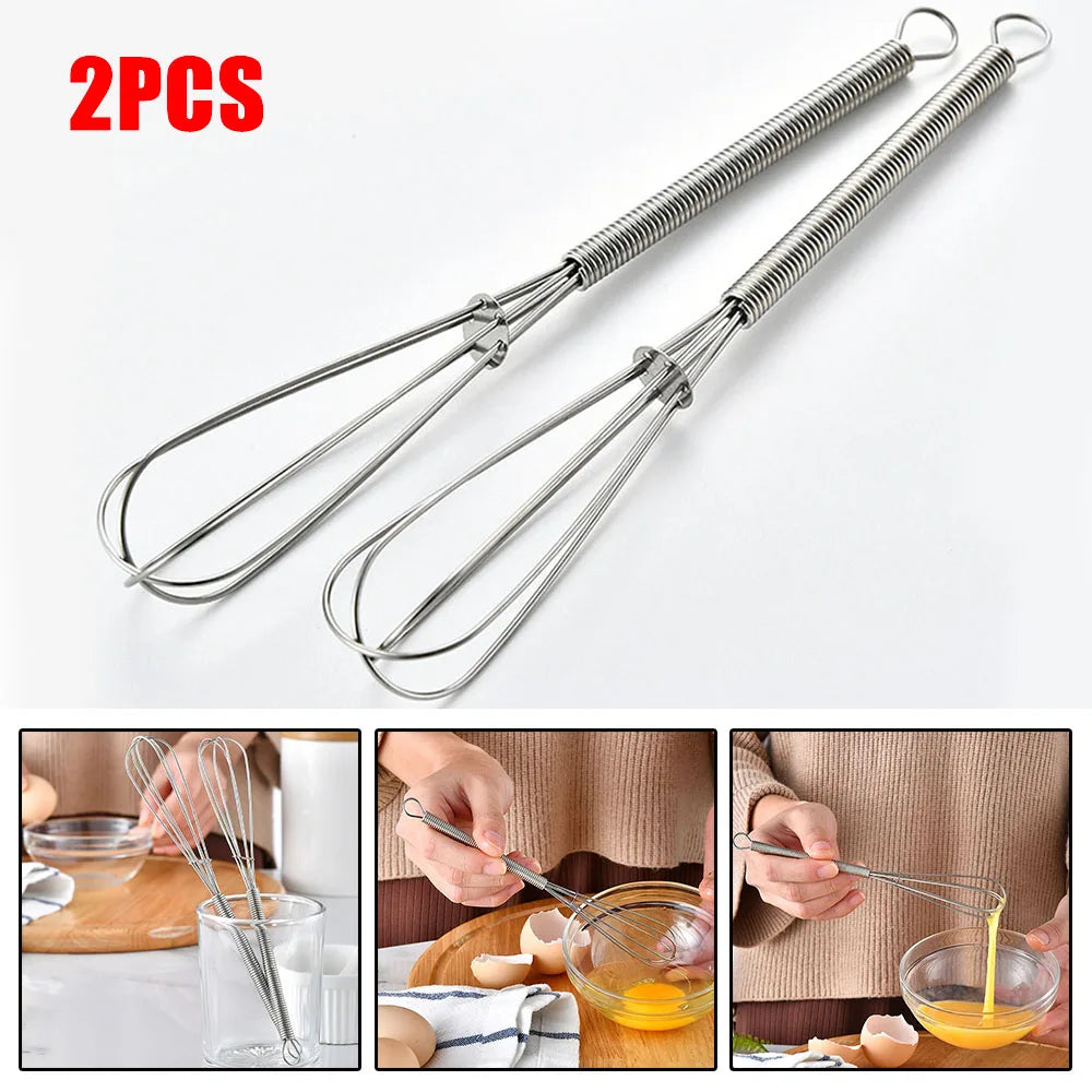 2pcs Mini Stainless Steel Balloon Wire Whisk Manual Egg Beater Mixer Kitchen Baking Utensil Milk Cream Butter Whisk