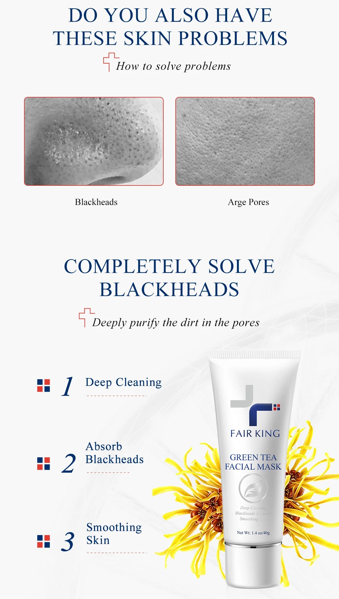 FAIR KING Green Tea Mask Blackhead Nose Oil Control Mask Deep Pore Cleansing Dirt and Blackhead Removal Skin Care Smooth 40g