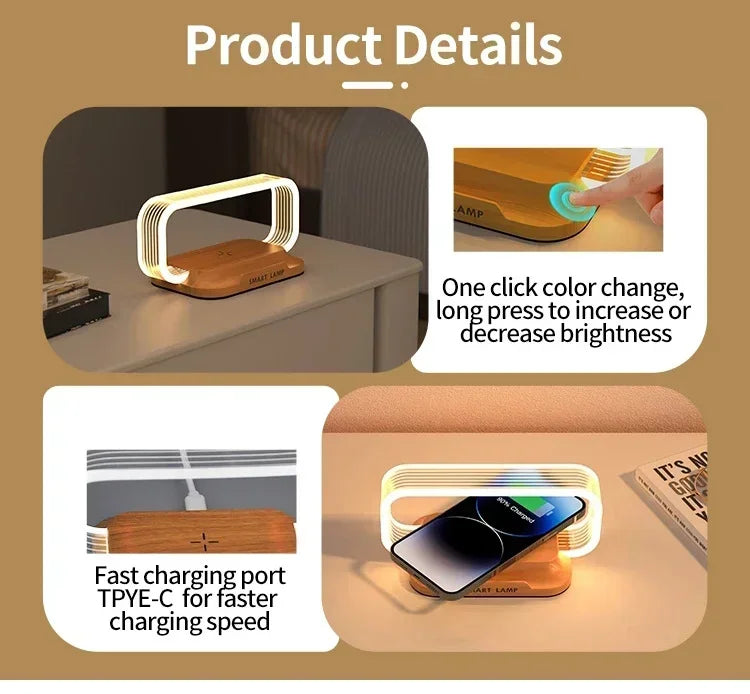 LED  Night Light Wireless Charger Stand Table Desk Lamp Mobile Phone Holder Fast Charging Station Dock For iPhone Samsung Xiaomi