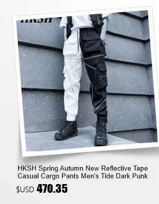 HKSH Spring Autumn New Outfit China-Chic Dark Ribbon Zipper Men Tide Dark Hooded Sweatshirt Original Punk Ins Cargo Pants HK0531