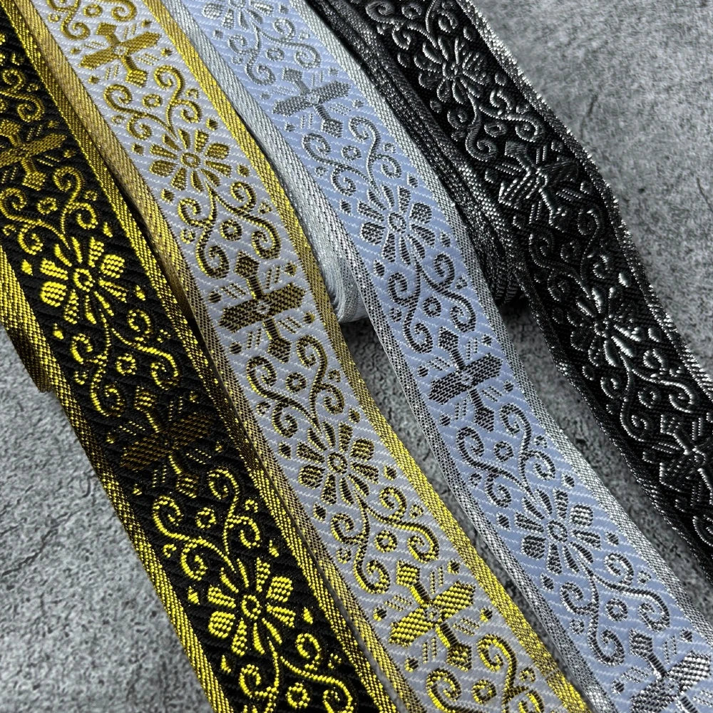 7 Meters 1 Inch 25MM Gold Color Silver Color Vintage Ethnic Embroidery Ribbon Boho Lace Trim DIY Clothes Bag Embroidereds Fabric