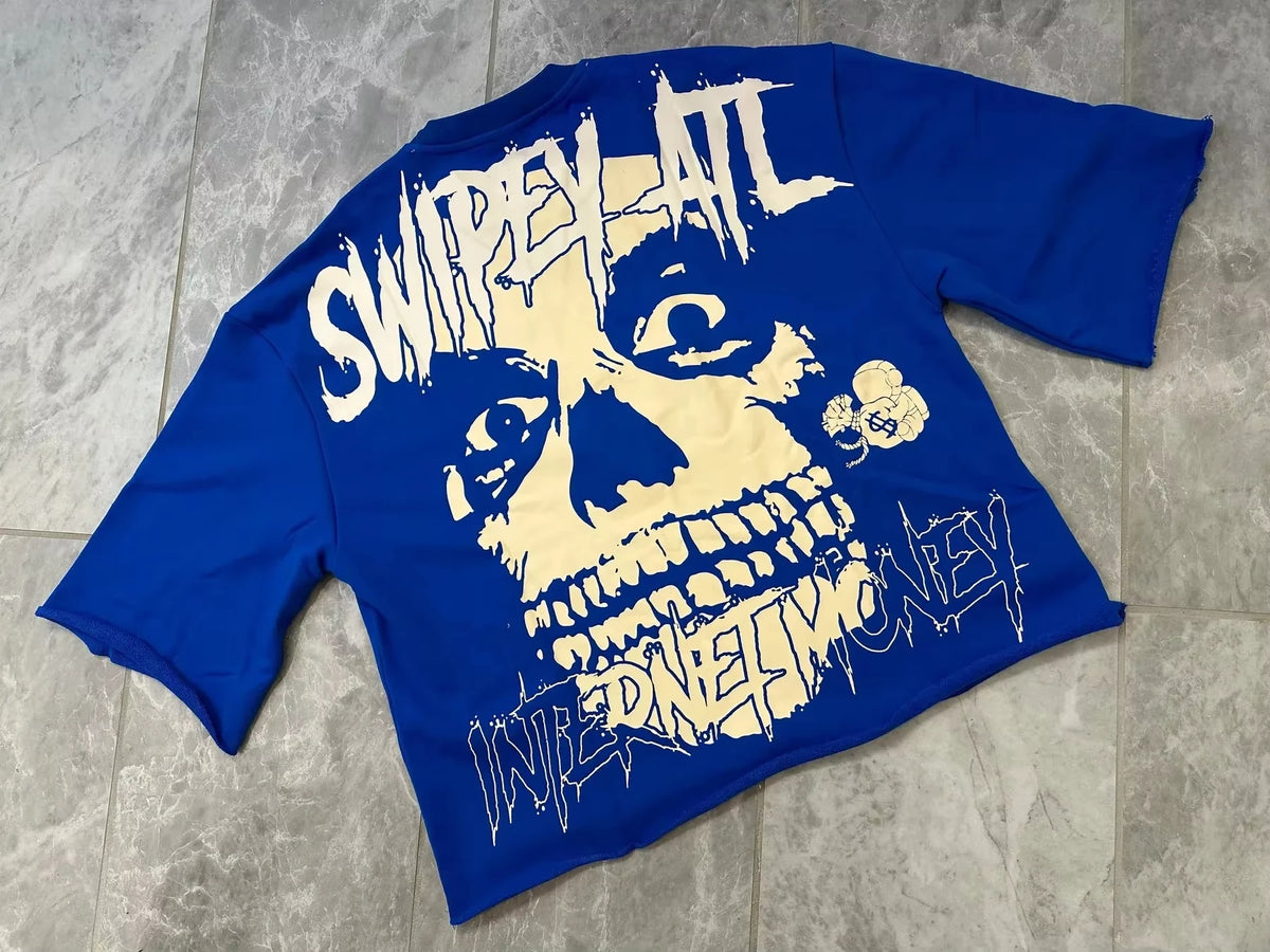 25 Summer Y2K Retro Gothic Skull Graphic Print T-Shirt Men's