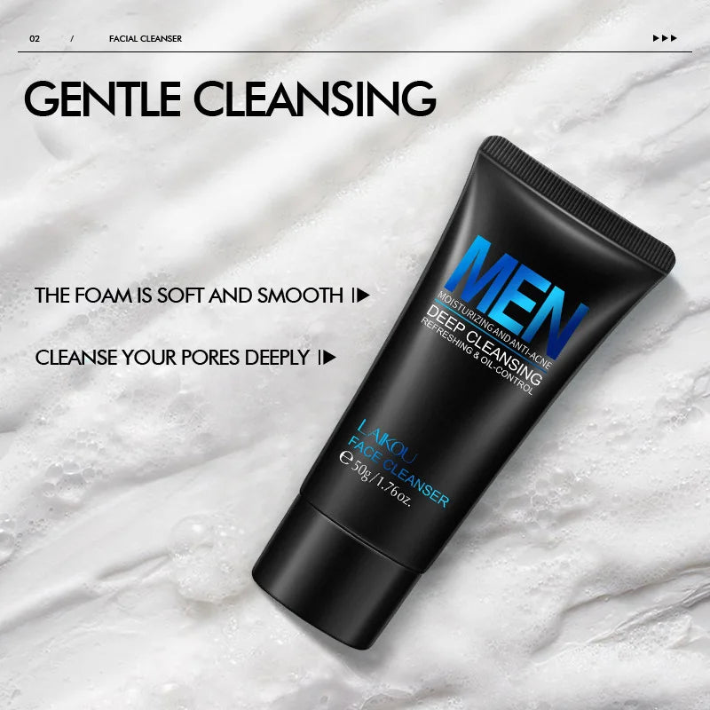 LAIKOU Men Facial Cleanser Face Wash Moisturizing Man Skin Care Oil Control Blackhead Remove Scrub Cosmetics Deep Norishing 50g