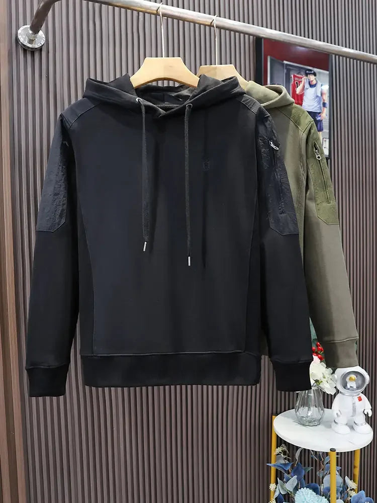 Loose Men's Hooded Sweatshirt Solid Black No Brand Cheap Simple Warm Male Hoodie Funny Overfit Sweat Shirt Tops High Quality Emo