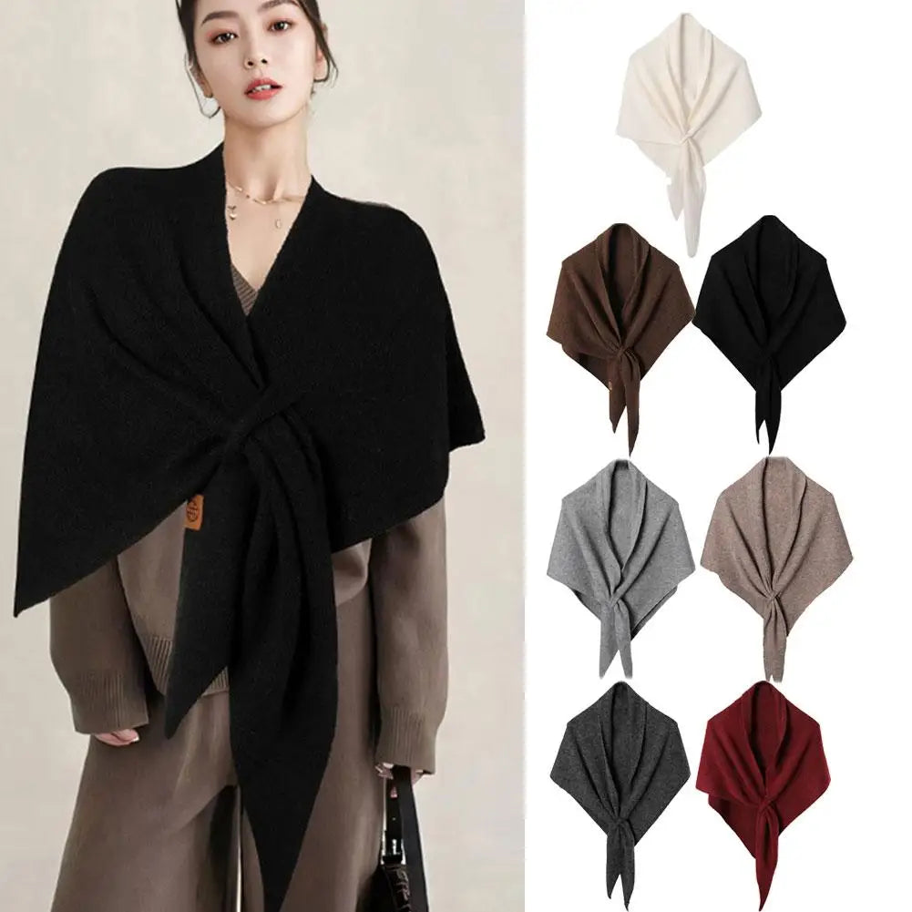 Women Cardigan Scarf Spring and Autumn Fashion Elegant Solid Color Triangle Scarf Retro Outdoor Leisure Shawl Cape Knitted Shawl