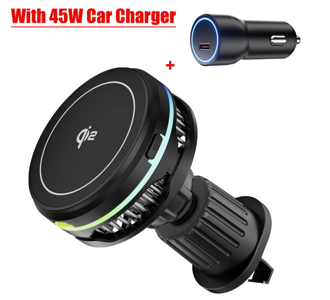 QI2 TEC Cooling RGB Magnetic Car Wireless Charger Fast Charging Radiator Air Vent Clip Holder For Magsafe iPhone 17 16 Pro Max