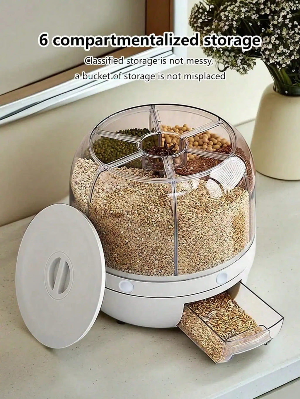 6-Grid Rotating Rice Dispenser, Airtight