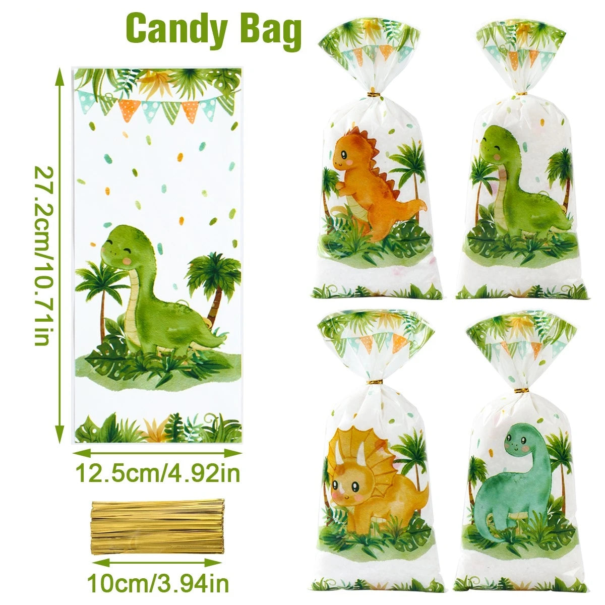 Dinosaur Birthday Party Candy Gift Bags Roar Dino Safari Jungle Animals Biscuit Packing Bag Gift Bag Kids Baby Shower Supplies