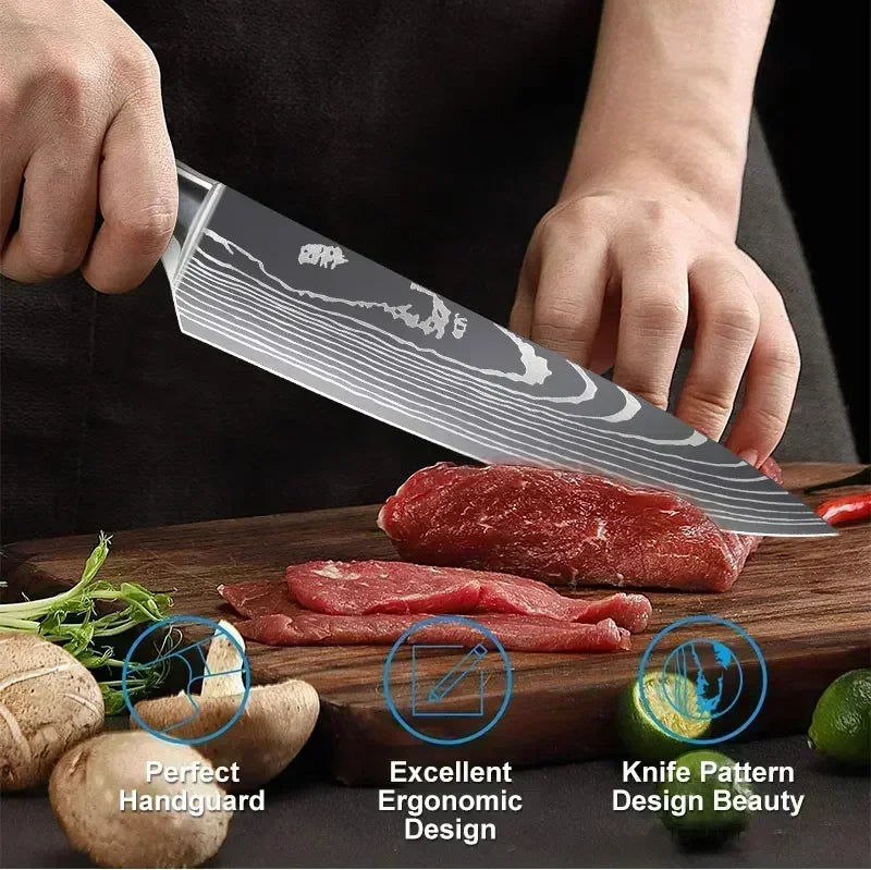 Professional Kitchen Knives Damascus Japanese Santoku Cleaver Slicing Knife Stainless Steel Boning Knife Butcher Cleaver Knife