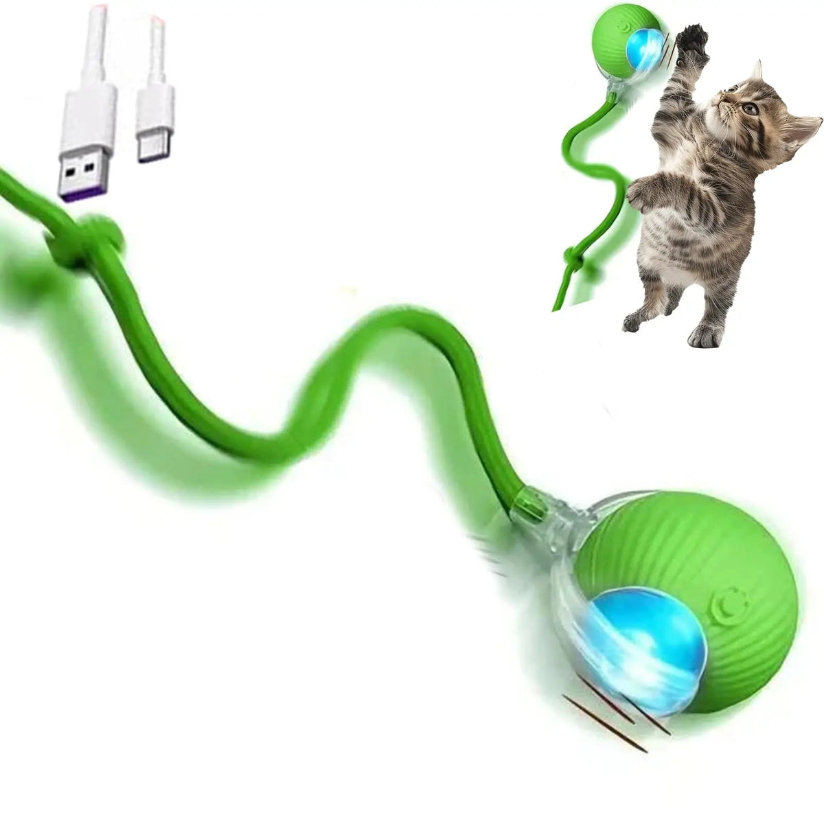 Dog Cat Interactive Ball Toy Automatic Rolling Ball Faux Tail Rechargeable Smart Pet Electric Toy Dog Cat Training Imitate Mouse
