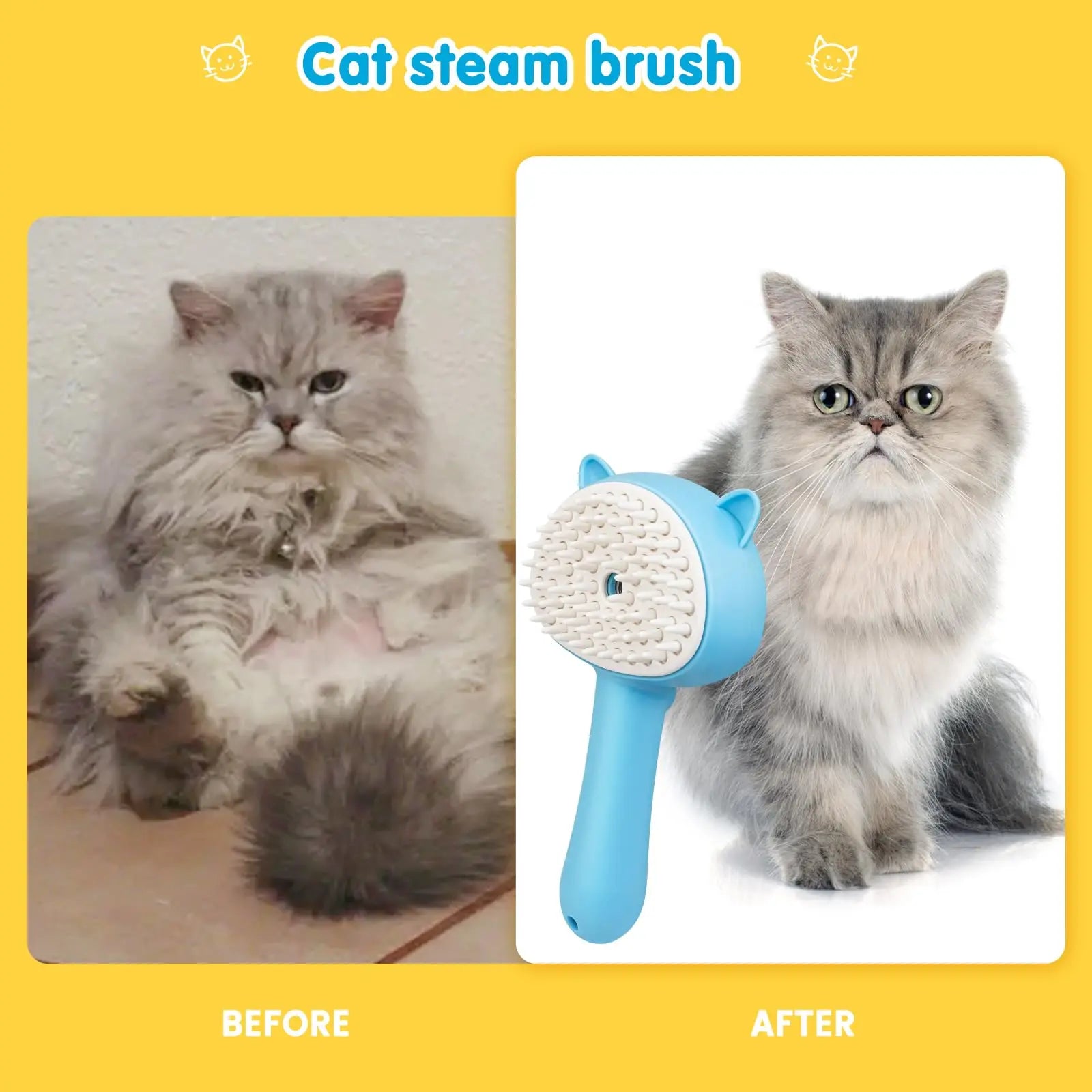 Cat Steam Brush 3 in 1 Pet Hair Grooming Tool Supply for Shedding With Soft Silicone Bristle Release Button for Short Hair Cats