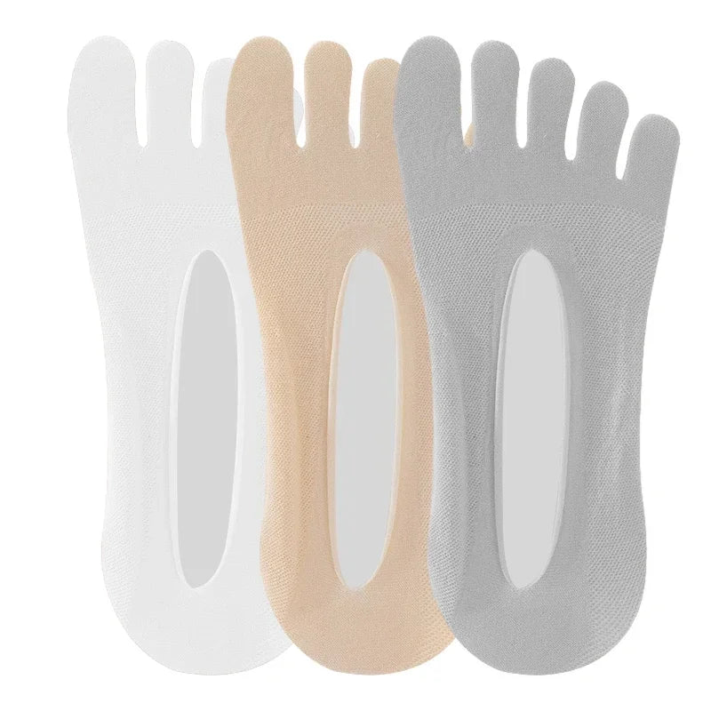 3 Pairs/Lot Five Finger Summer Invisible Toe Cotton Thin Solid Soft Shallow Mouth Breathable Deodorant No Show Woman's Socks