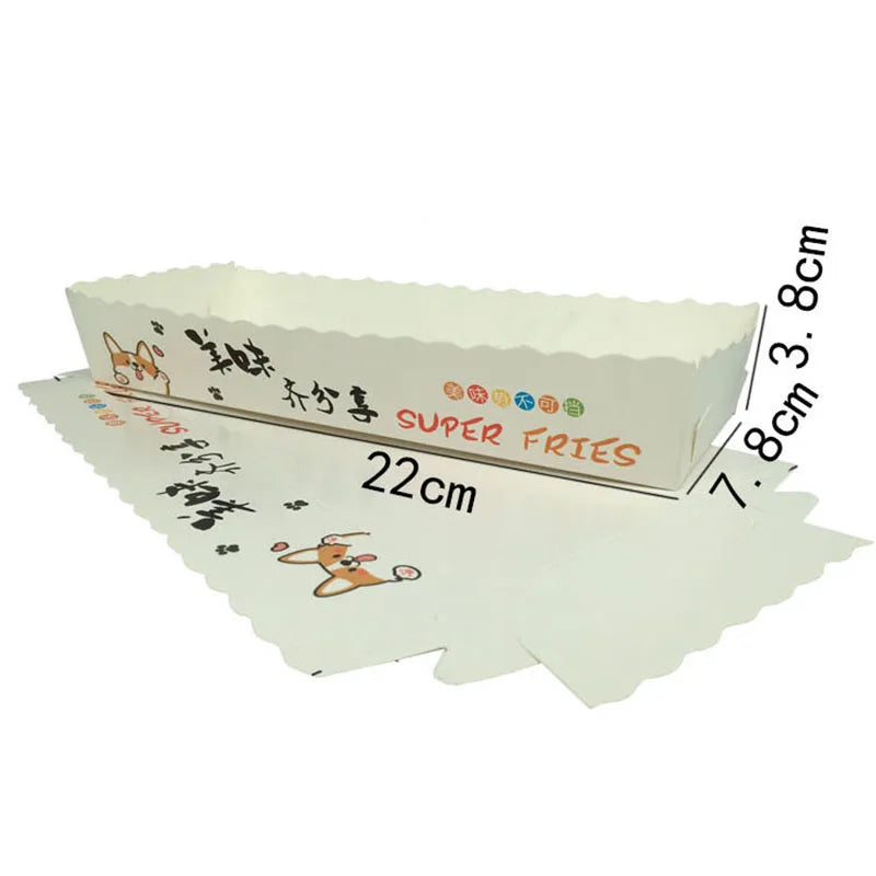 100pcs French Fries Packaging Paper Box Disposable Long Potato Chips Snack Baking Food Packing Holder