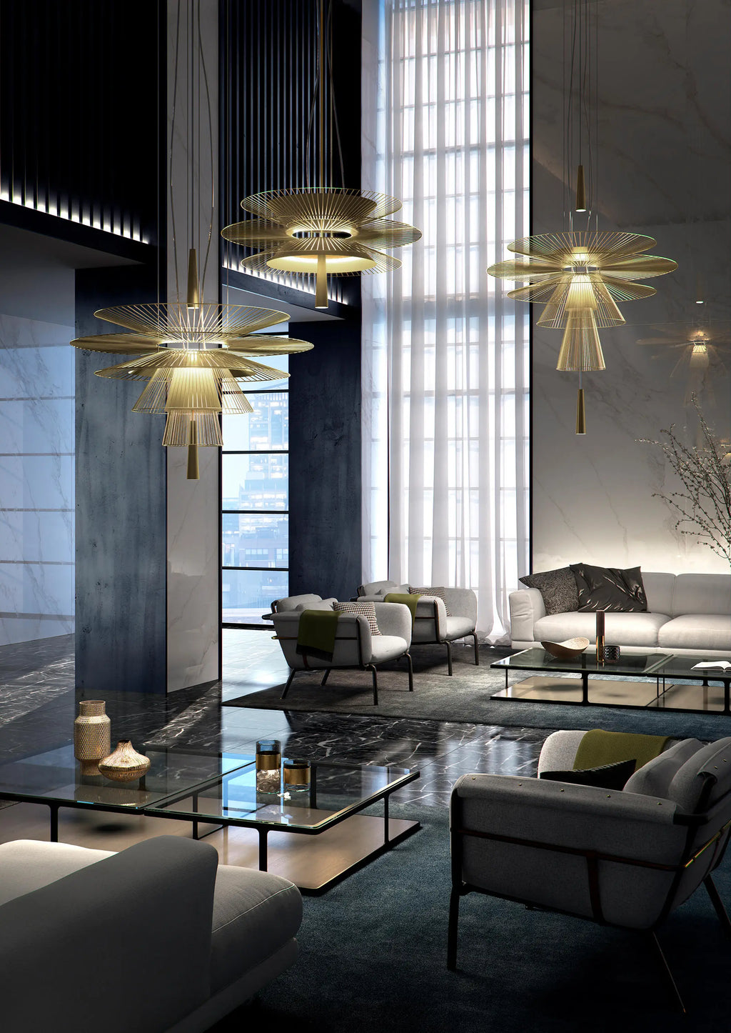 SANDYHA New Trend LED Chandelier Luxury Metal Cord Pendant Lighting for Parlor Living Dining Room Home Decor Home Hanging Lamp