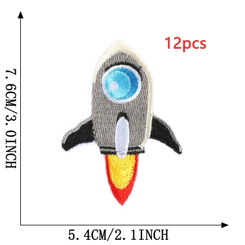 12pcs Lot Patches For Clothing Kids Boys Space Bulk Star UFO With Iron On Embroidered Diy Naszywka Thermal Parches Designer Sew