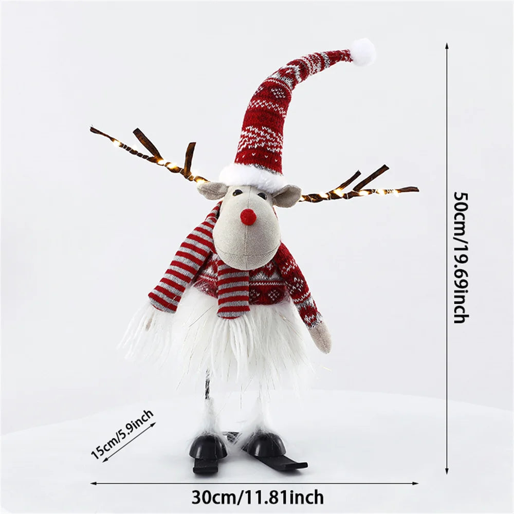 Christmas Large Standing Elk Dolls Navidad Figurine Ornaments With Lights Reindeer For Xmas Kid Gift 2023 New Year Home Decor