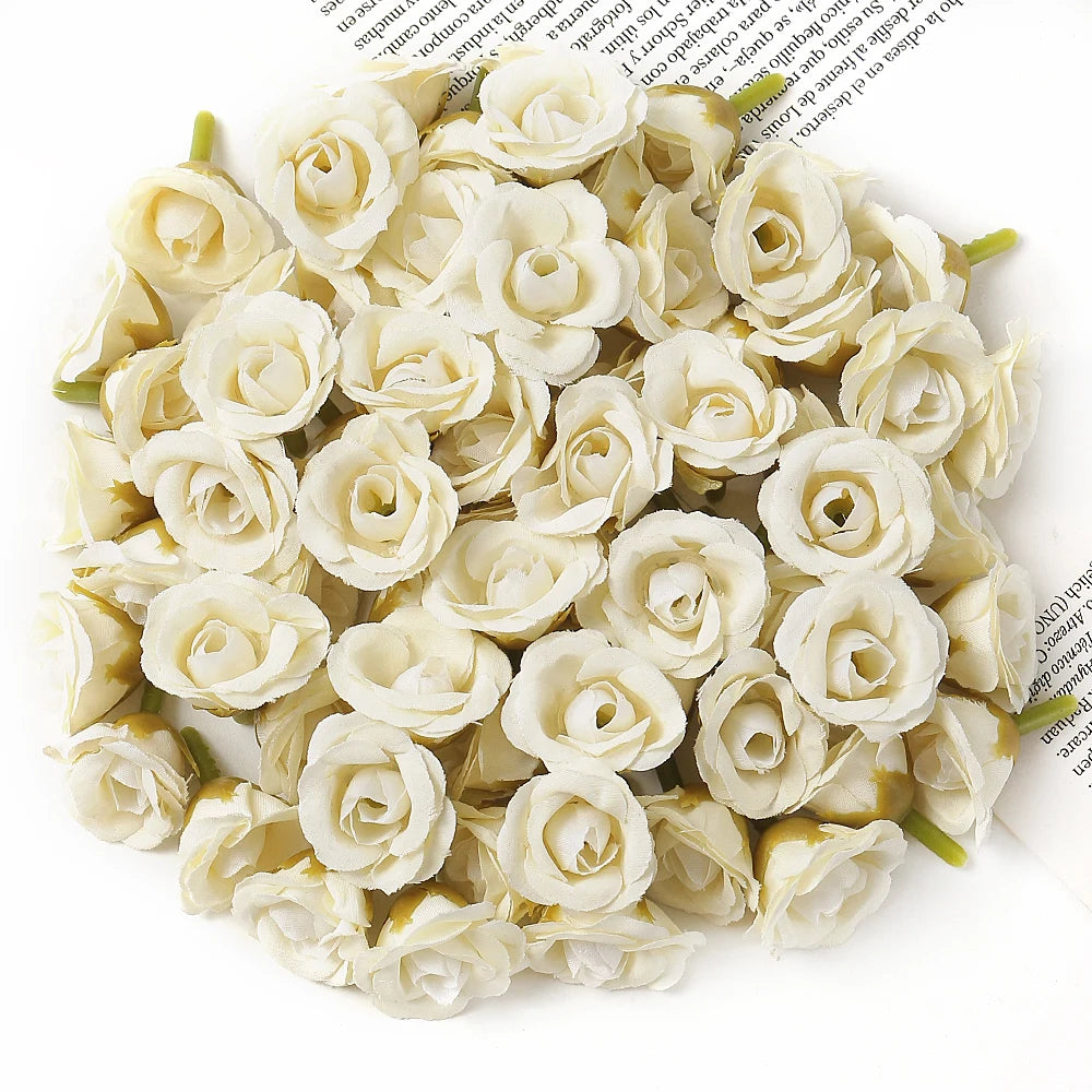 100Pcs Mini Silk Rose Artificial Flowers Head Fake Flowers For Home Decor Wedding Decoration DIY Bride Wreath Gifts Accessories