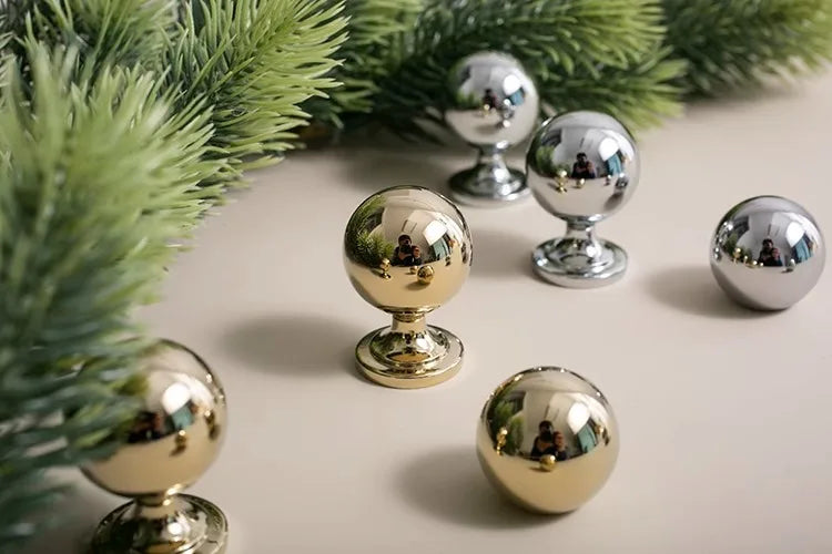 Santaya Brass Drawer Round Knobs Chrome Bright Silver Modern Minimalist Dresser Handle Single Hole Ball Kitchen Cabinet Pulls