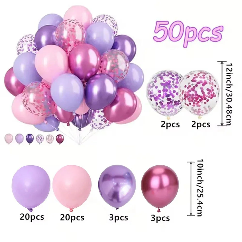 Macaron Pink Purple Metallic Confetti Balloons Set - Wedding