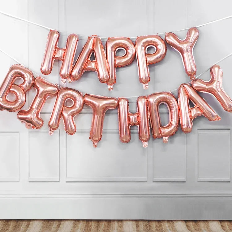 ATG 13pcs Rose Gold Birthday Balloon  Foil Letter Balloons Set Happy Birthday Decoration Caramel Color Globos Kids Party Supplie