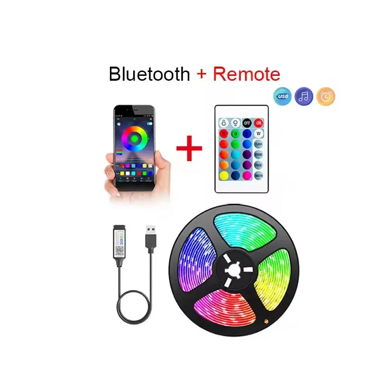 1-30M USB 5V LED Strip Lights With Bluetooth 24Keys Remote Control RGB Flexible Lamp Diode Tape For Room Decoration TV Backlight