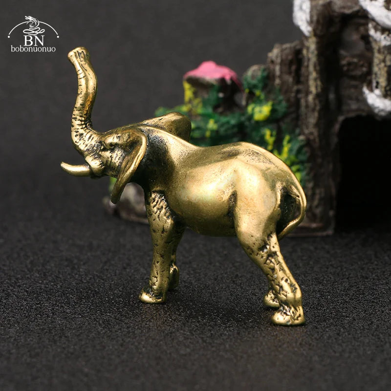 Vintage Brass Elephant Home Decor Ornaments Crafts Miniatures Figurines Desk Decoration Accessories Handmade Mini Animals Statue