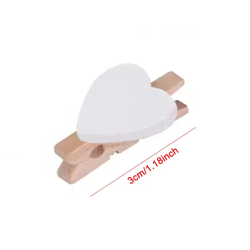 50pcs white Heart Love Wooden Clothes Photo Paper Peg Pin Mini Clothespin Postcard Clips Home Wedding Decoration Stationery