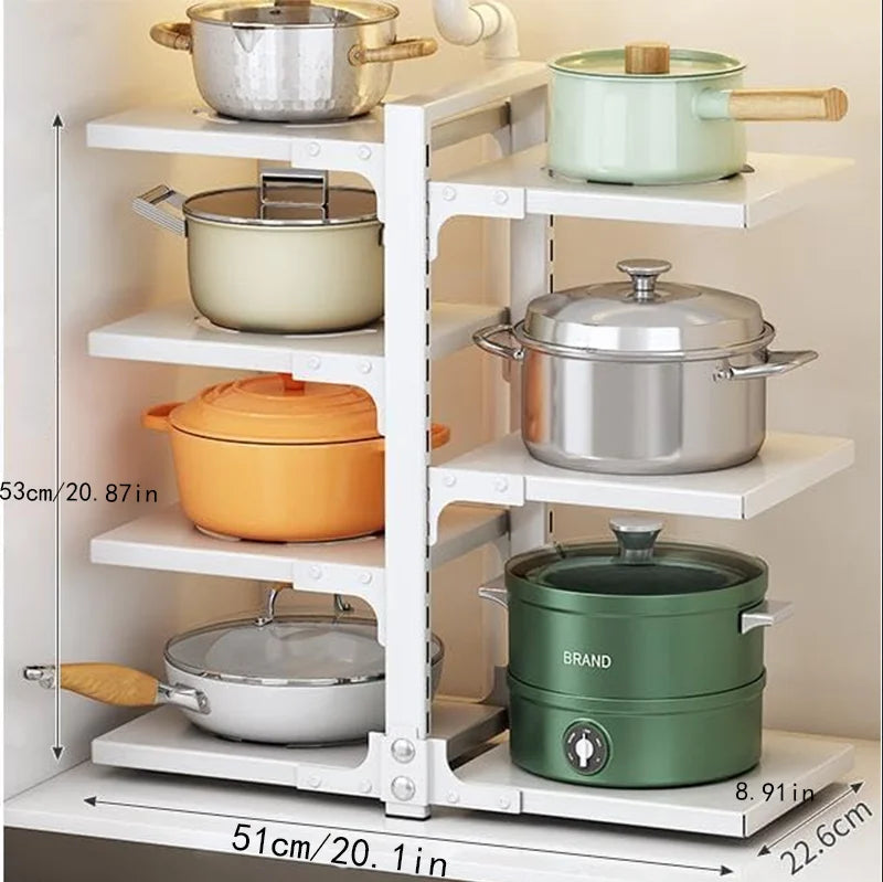 A Height-Adjustable 2/3/4/5/7-Layer Adjustable Stainless Steel Kitchen Storage Rack, Kitchen Storage Shelf, Multi-Layer Drain Organizer for Pots, Pans and Tableware, Painted Finish, Black, Kitchen Storage | Shelf, Kitchen Sin