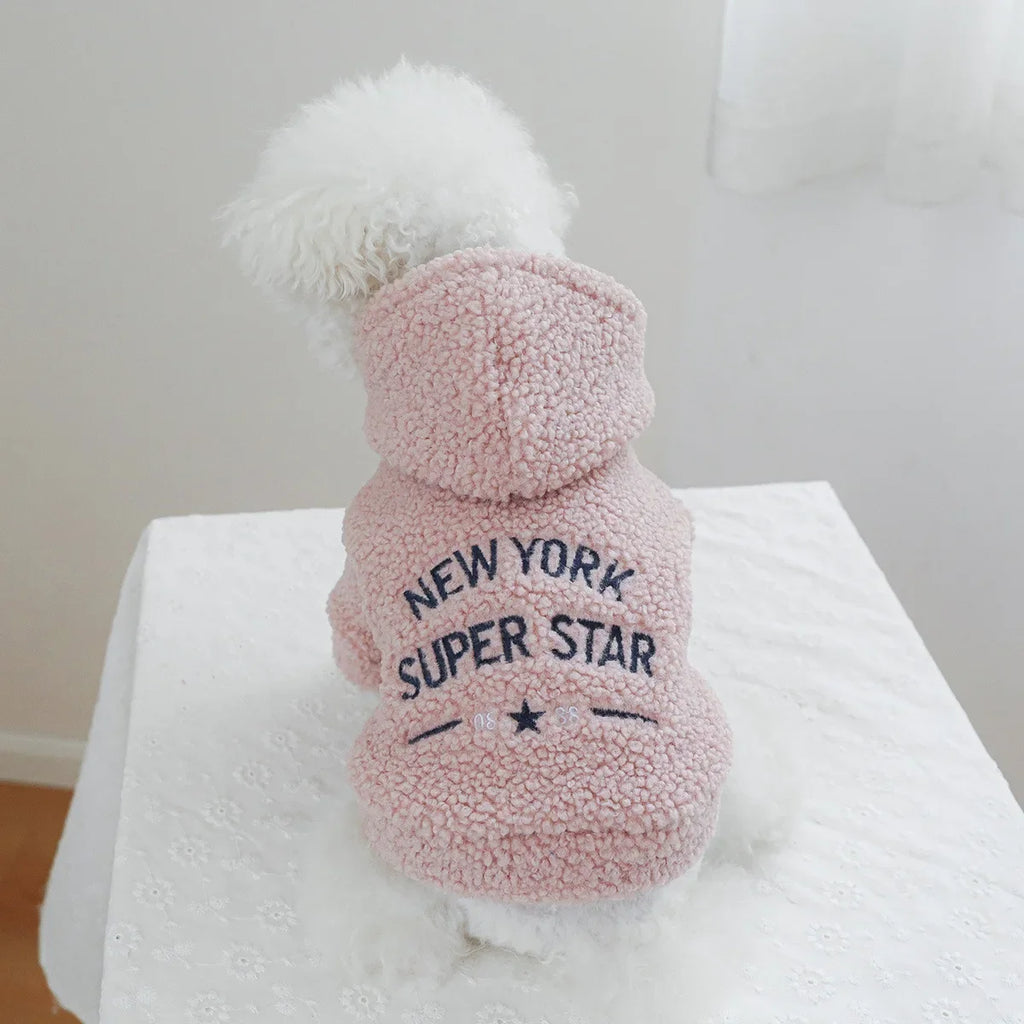 Autumn and Winter Pet Lamb Fleece Hooded Jacket Puppy and Cat Clothes New Models Thick and Warm Letter Hoodie Pet Clothes
