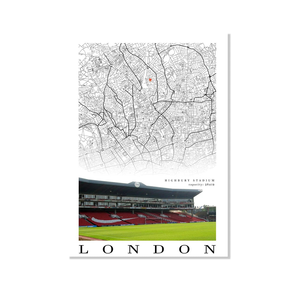 Football Poster Clubs Map Liverpool Manchester Football Stadium Poster Wall Art Canvas Painting for Living Room Home Decor