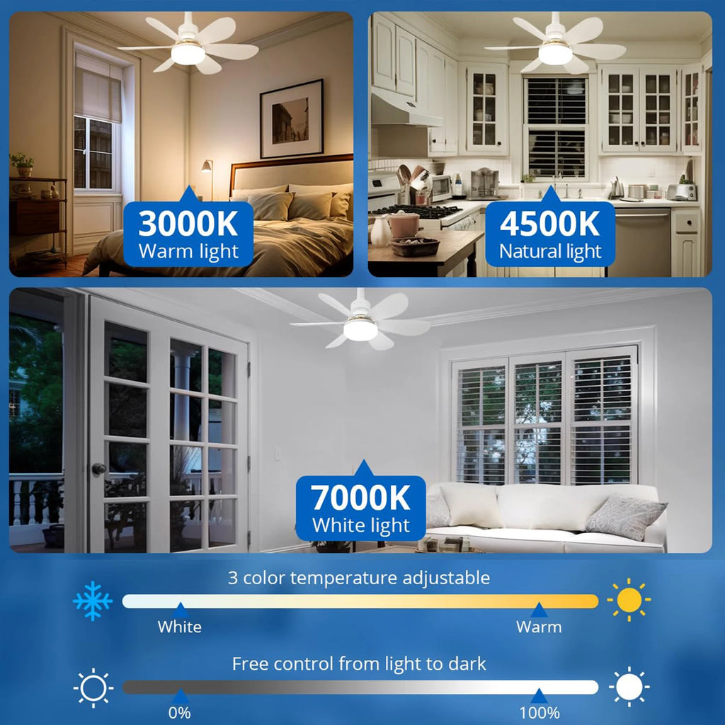 Silent Ceiling Fan with LED Light & Remote