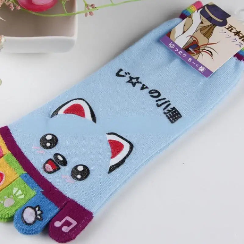 NEW Cute Cartoon Five-toed Crew Finger Socks, Breathable Short Cotton Socks for Casual Wear, Novelty Toe Socks with Funny Design