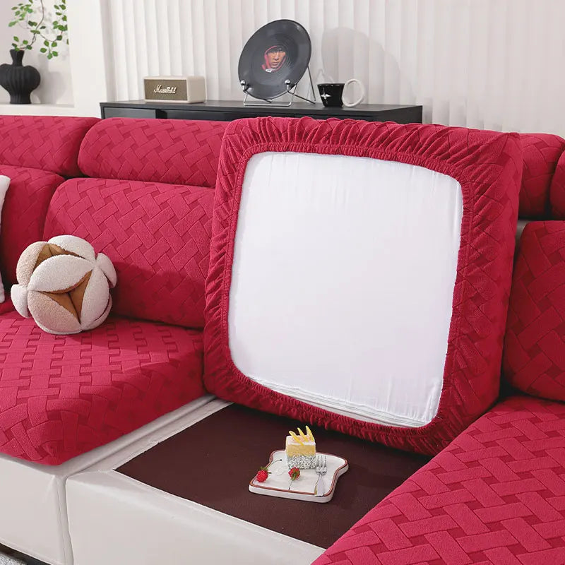 Solid-Color Interwoven Jacquard Sofa Cushion Covers Modular Sofa Set Removable Stretch Spandex Sofa Covers For Office Decor