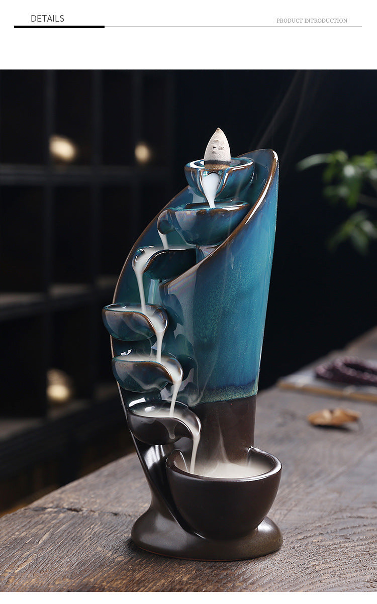 1pc,Handmade Torch Design Waterfall Incense Burner Creative Home Decor Incense Holder Portable Ceramic Censer (Without Incense)