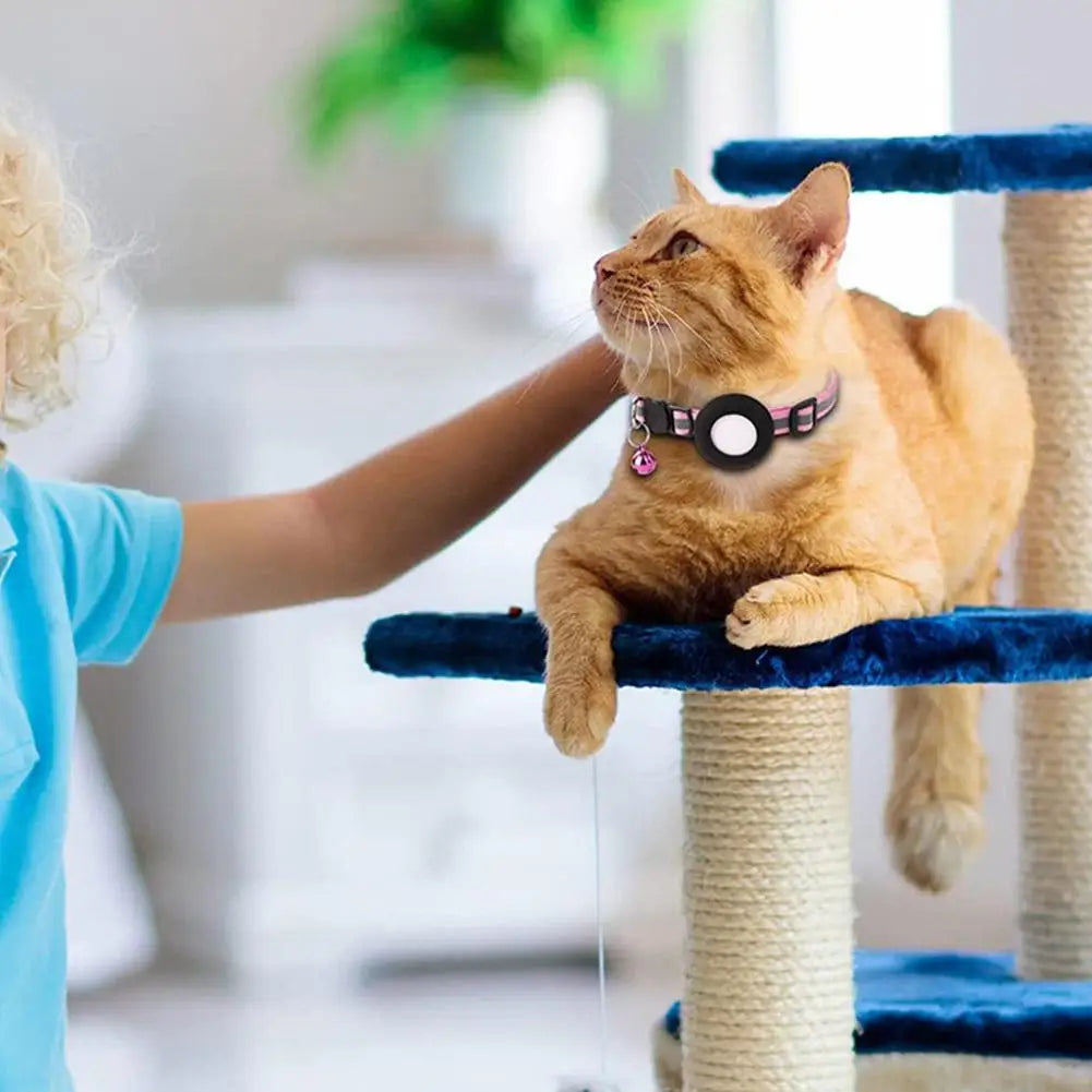 Pet Cat GPS Protective Sleeve With Bell Cute Reflective Cat Collar Address Night Tracking Cover Anti-Lost Cat Necklace